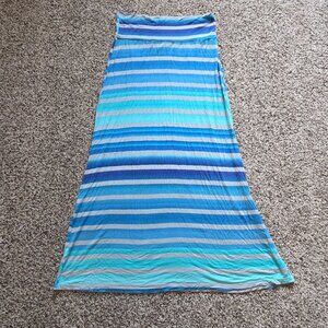 Wet Seal‎ Maxi Skirt Size Large Stretchy Blue Gray Stripes Beachy Resort Boho